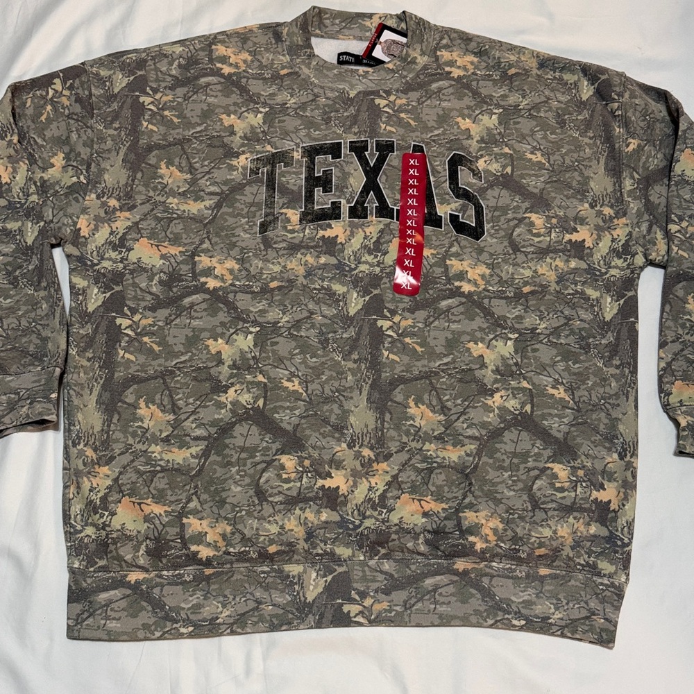 State of Mind Camouflage Crewneck Texas Sweatshirt Various sizes NWT